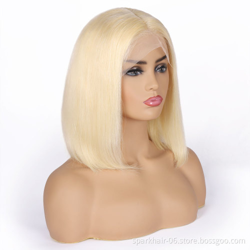 HD 613 Transparent Blonde Human Hair Full Lace Wig, Ombre Bob Half Lace Front Wig Human Hair, Blonde 613 Hd Lace Frontal Bob Wig